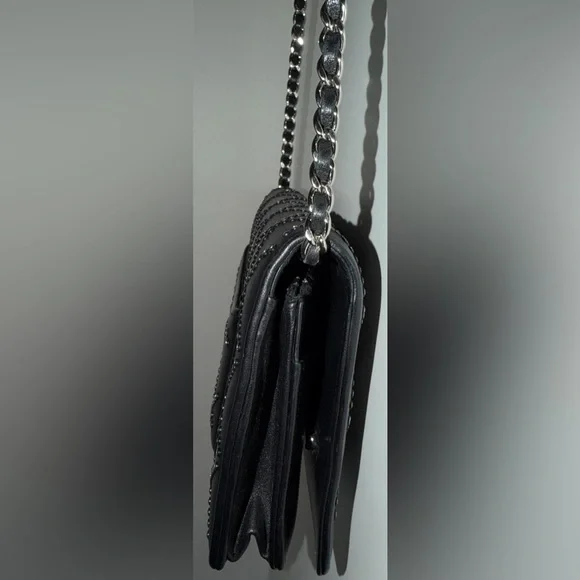 Chanel black Swarovski crystal woc wallet on a chain mini flap classic cc RARE - Picture 7 of 15